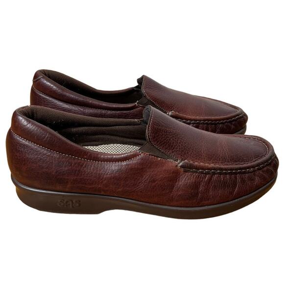 SAS 11 Side Gore Moc ToeLeather Slip On Loafers COMFORT WAlKing Shoe Brown - Picture 2 of 7
